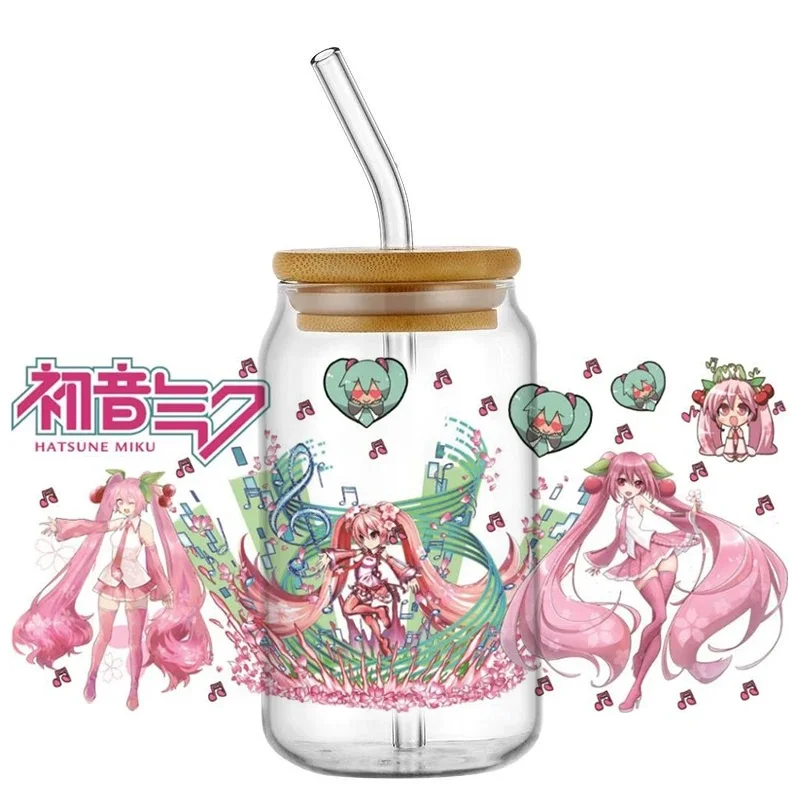 Cute Virtual Singer Hand Drawn Art UV DTF Cup Wrap 16oz Bottle Glass DIY Selfadhesive Washable Durable Transfer Stickers Decals