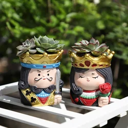 Poker King Queen Small Plant Pot Resin Succulent Planter for Home Office Desk Mini Ornament Fairy Garden Flowerpot Decoration