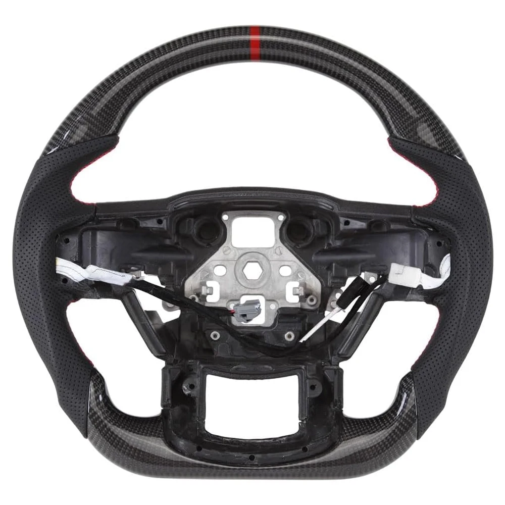Heated Real Carbon Fiber Steering Wheel With Paddle Shifter Holes Red Top Stripe Fit For Ford F150 F-150 Raptor 2015-2020