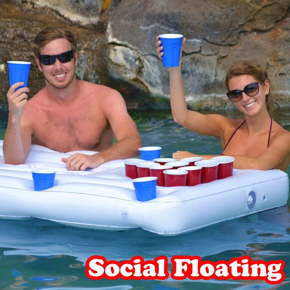 Hielera Flotante Inflable para Agua, Mesa con 28 Portavasos, Portátil, Impermeable, Plegable, para Fiestas en la Piscina, Playa, Enfriador de Bebidas
