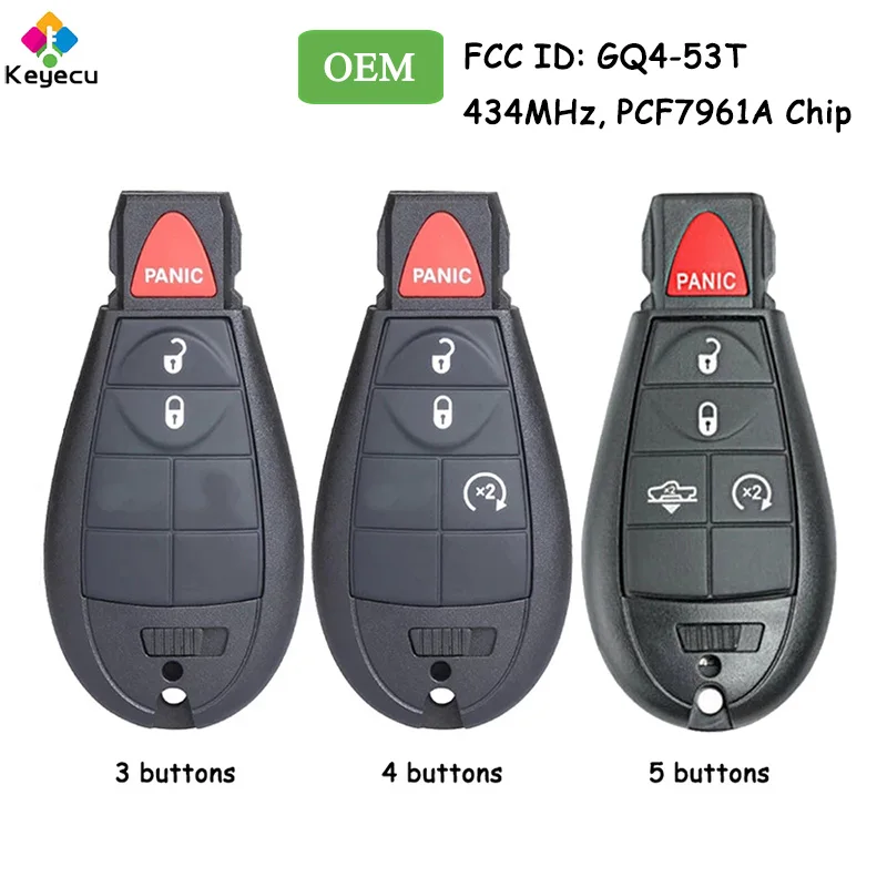 

KEYECU OEM Remote Car Key With 3 4 5 Buttons 434MHz PCF7961A Chip for Dodge RAM 1500 2500 3500 2013 2014 - 2018 Fob GQ4-53T