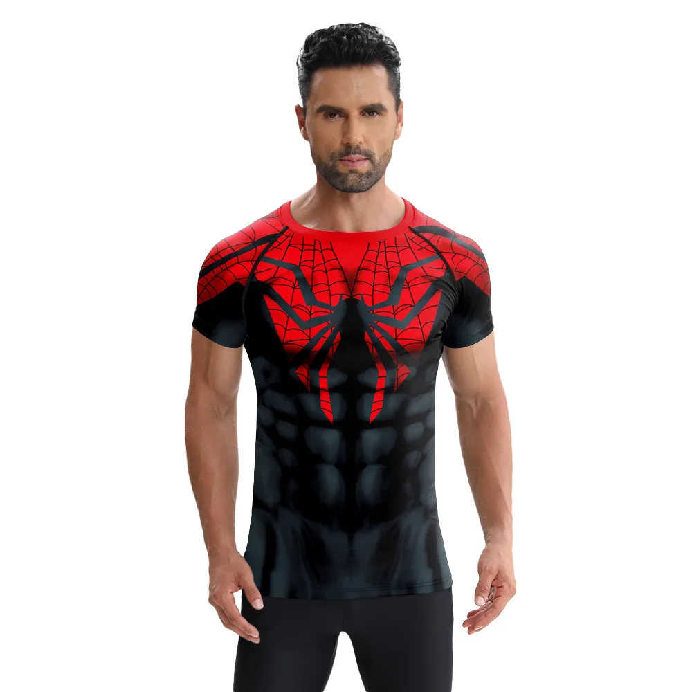 Summer 3D Printing Spider T-Shirt Men Short-Sleeved Clothing Superhero Costumes Fashion Trend Sports Compression Tops Tees