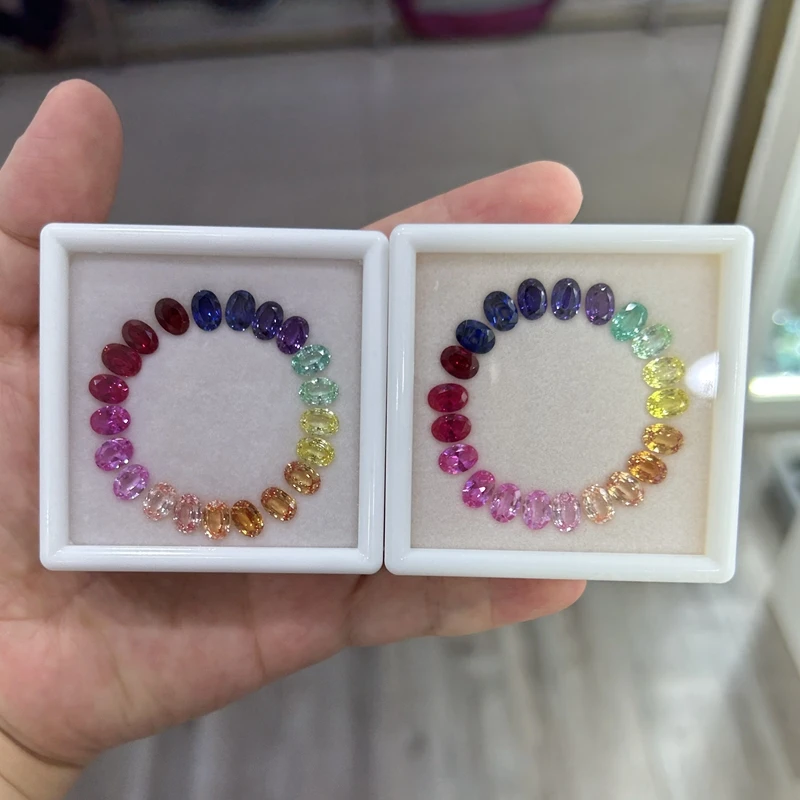 

Multicolor Rainbow Sapphire Gemstone Lab Corundum Colorful Beads Oval 4x6/5x7mm for Ring Making