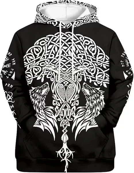 

Vintage Sweatshirt Men 3D Print Viking Mythology Hooded Long Sleeve Oversized Hip Hop Men Hoodies Kids Sweatshirt Men Coat Woman