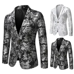 2 Colors!2023 Autumn New Men's Slim Fit Casual Silver Stage Performance Suit Printed Jackets Mens Blazer Jacket