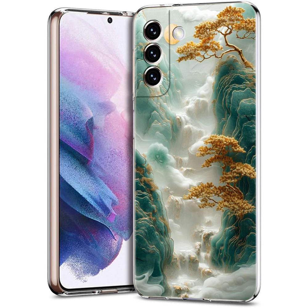 Capa de telefone de pintura paisagem, concha transparente para Samsung Galaxy S23, S20 FE, S22, S21 Ultra, M21, M22, M32, S10, S10E, S9, S8 Plus, 5G