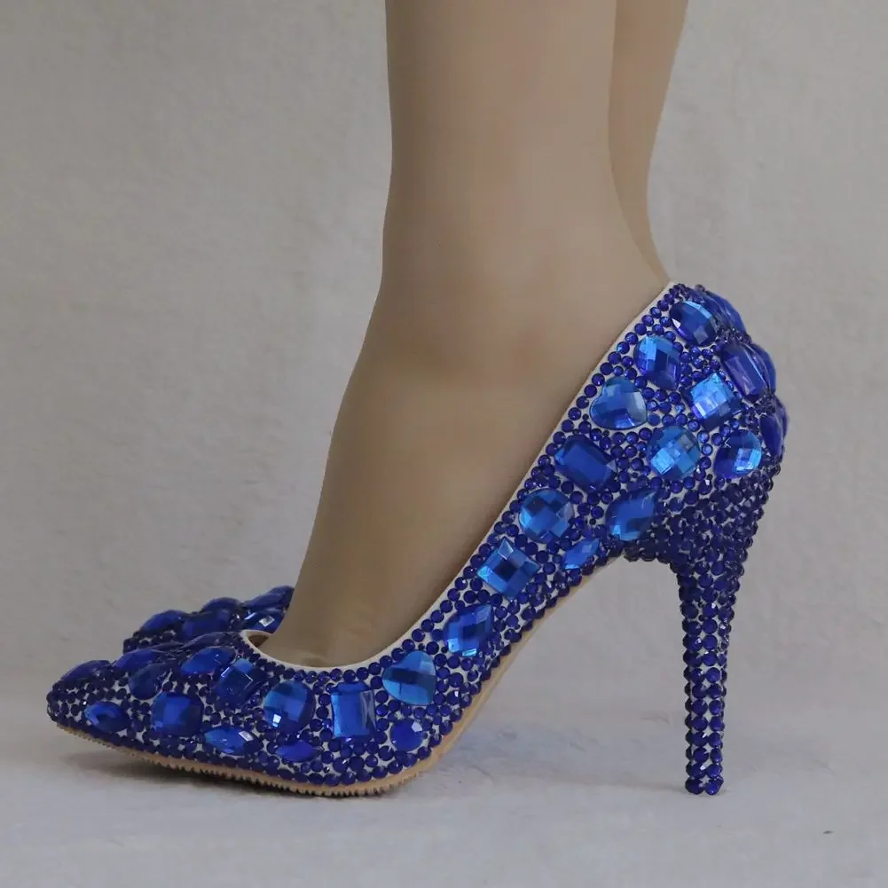 Foreign trade plus size high heels, crystal wedding shoes, rhinestone high heels, slim heels, pointed evening shoes image 5