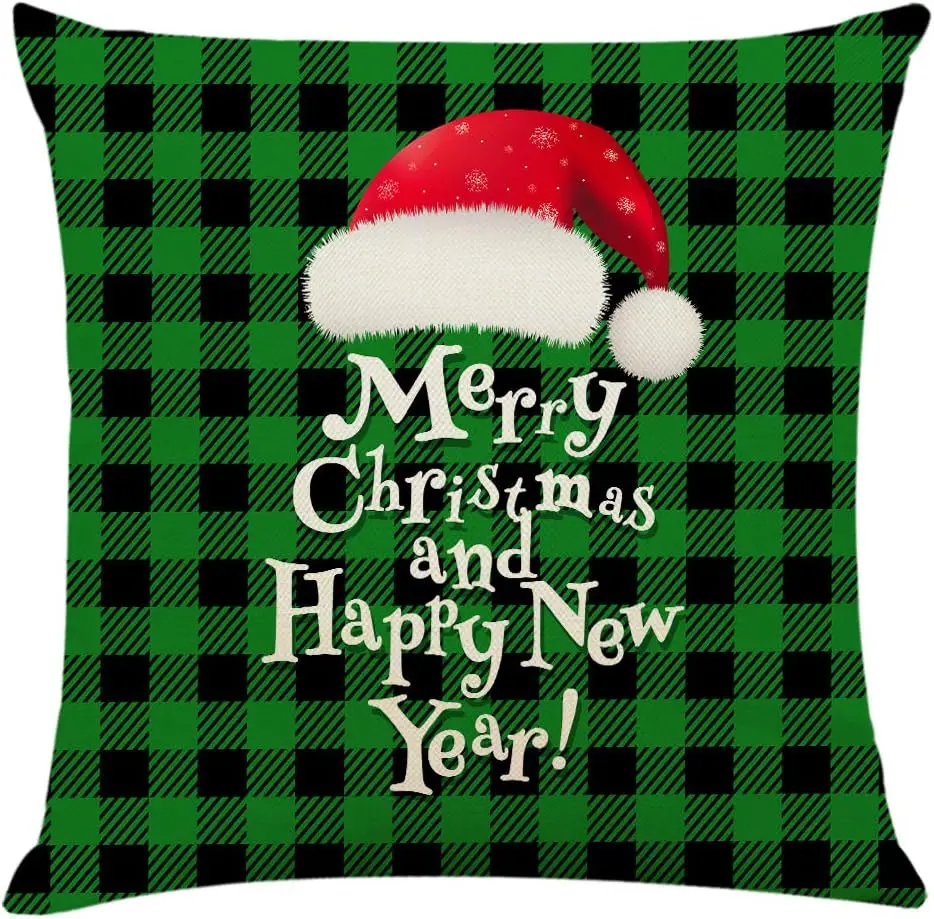 Christmas Set of 4 Double Sided Throw Pillow Covers Xmas Holiday Cushion Cases Decor for Couch Sofa Home