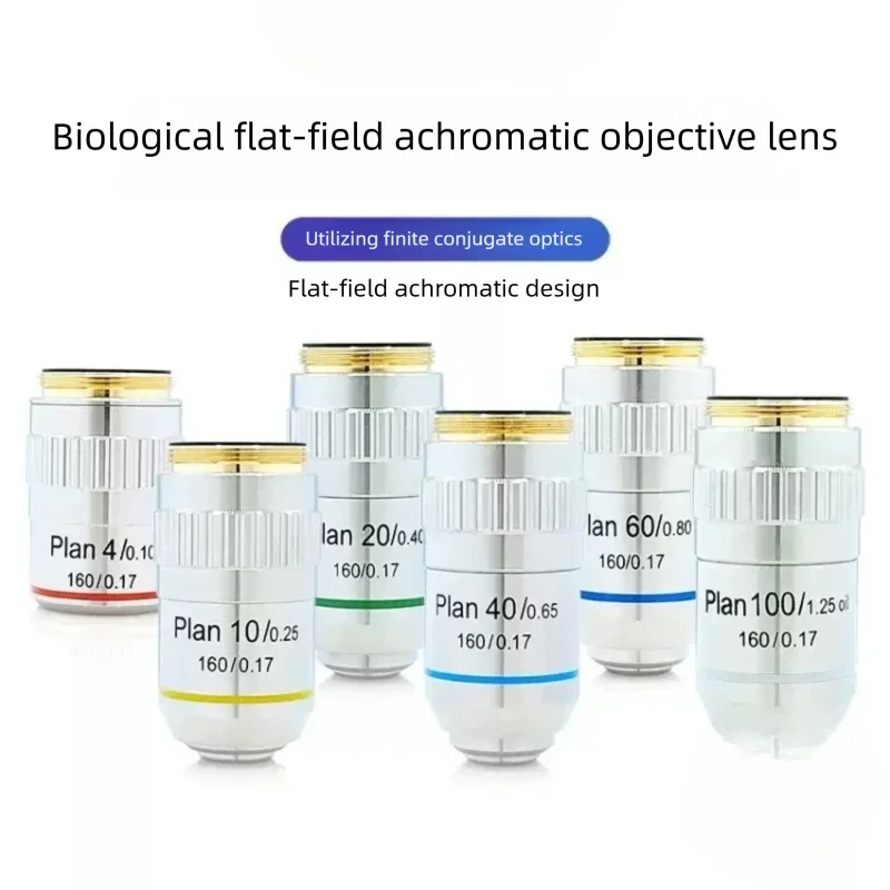 10/20/40/60/100x Objective Biological Microscope 195 Flat Field Achromatic Objective Limited Distance PLAN4 Microscope Accessory