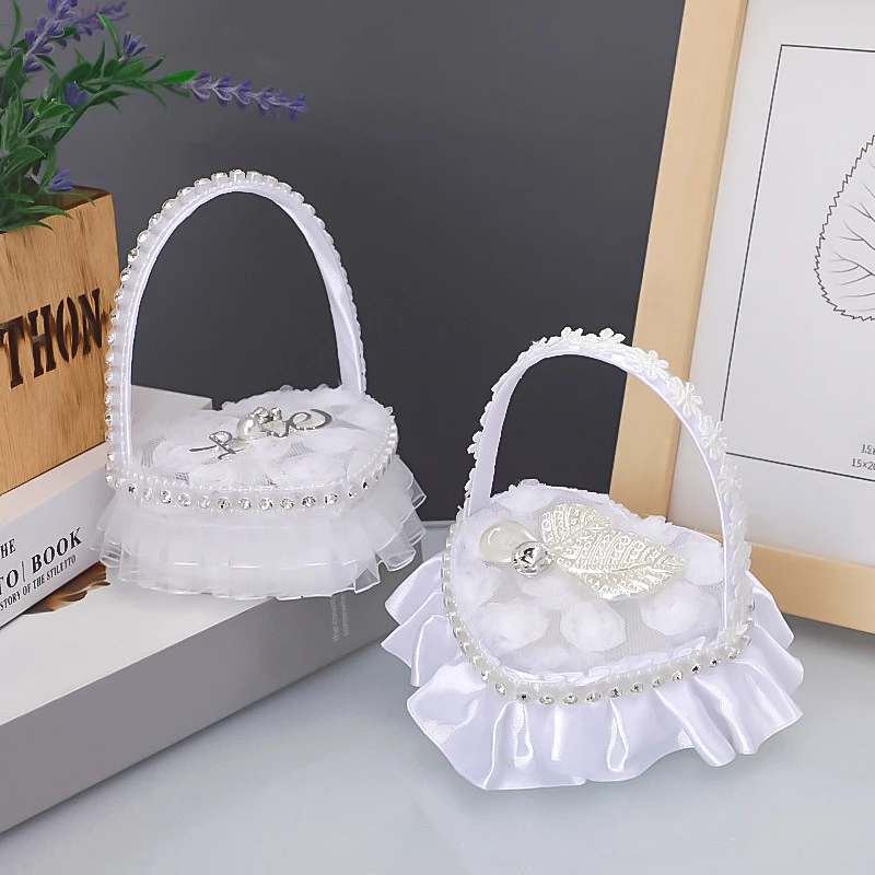 Caja de anillo de boda de diferentes estilos, cesta de flores de boda, decoración de flores para niña, cesta de flores de boda, anillos de tienda