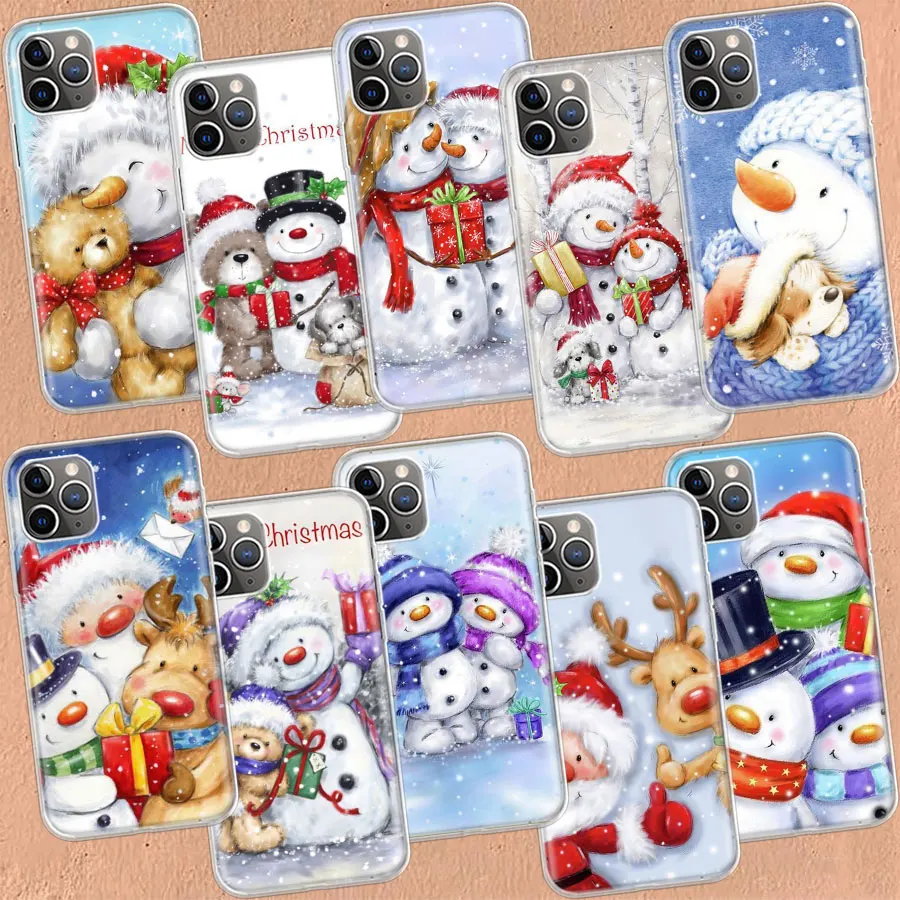 Merry Christmas Snowman Clear Case For iPhone 11 13 14 Pro 15 Pro Max 12 Mini 16 XR X XS Max 7 8 Plus Funda Clear Sof