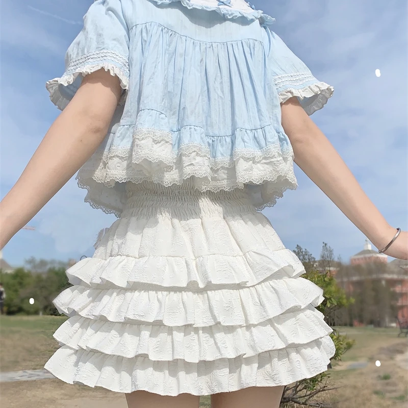 Lolita-minifalda gótica de cintura alta para mujer, faldas escalonadas con volantes, Falda corta Harajuku Y2k de estilo japonés Kawaii para verano