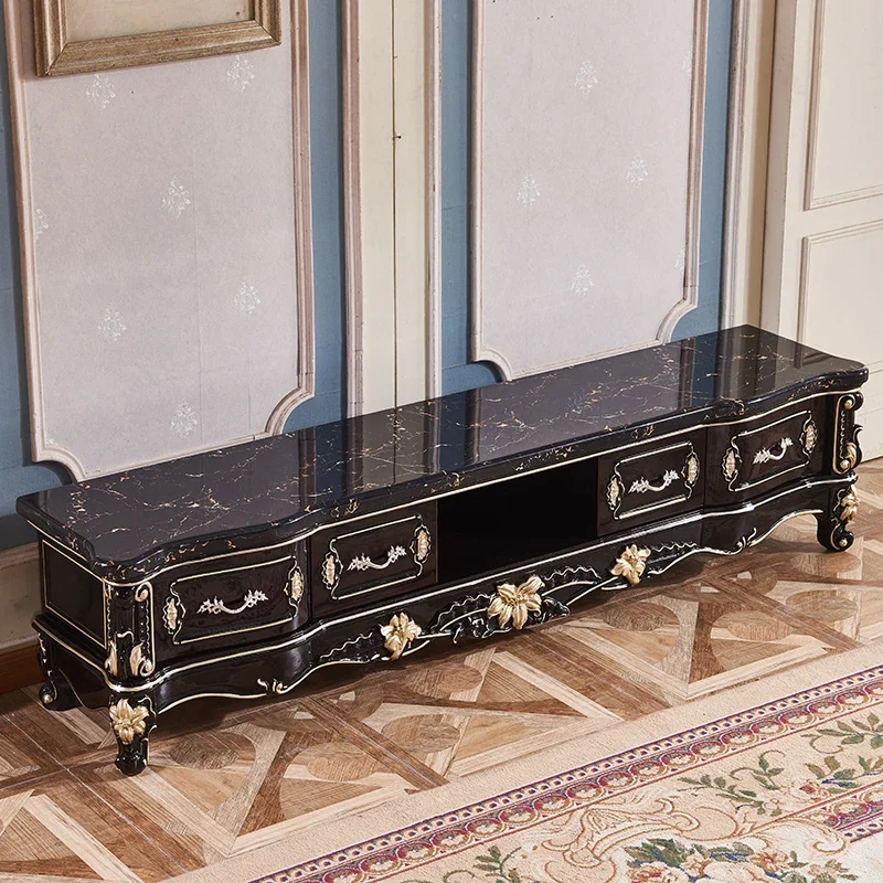 Kabinet TV kayu solid Eropa marmer ruang tamu Amerika cat hitam
