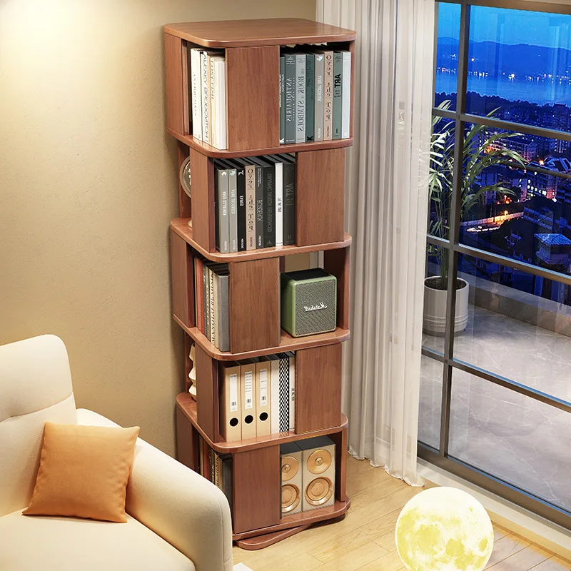 Solid wood rotating bookshelf 360 corner bookcase integrated living room floor locker against the wall