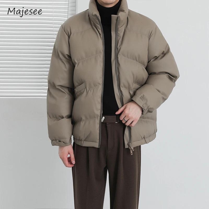 Sólido estilo curto parkas homens inverno simples mais grosso quente suporte casacos bonito commuter ulzzang casual all-match hombre roupas