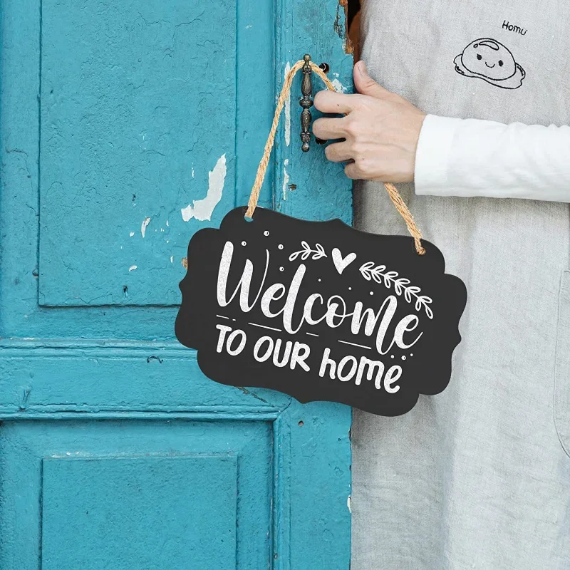 4PCS Double Sided Hanging Small Blackboard Wooden Message Board Home Decoration Classroom Stall Office Sign