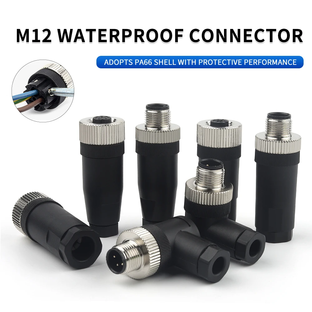 1PCS M12-PG7 PG9 Waterproof IP67 Aviation Plug Socket Connector 3 4 5 8 Pin Straight Bent Male Female Screw Threaded Coupling