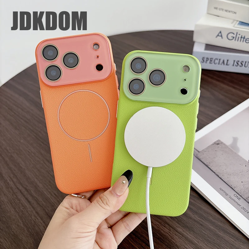 JDKDOM Litchi-Leder-Textur Magnetische Hülle für iPhone 17 Air 16 15 14 Plus 13 12 Pro Max Stoßfeste Kabellose Ladehülle – Detail 2