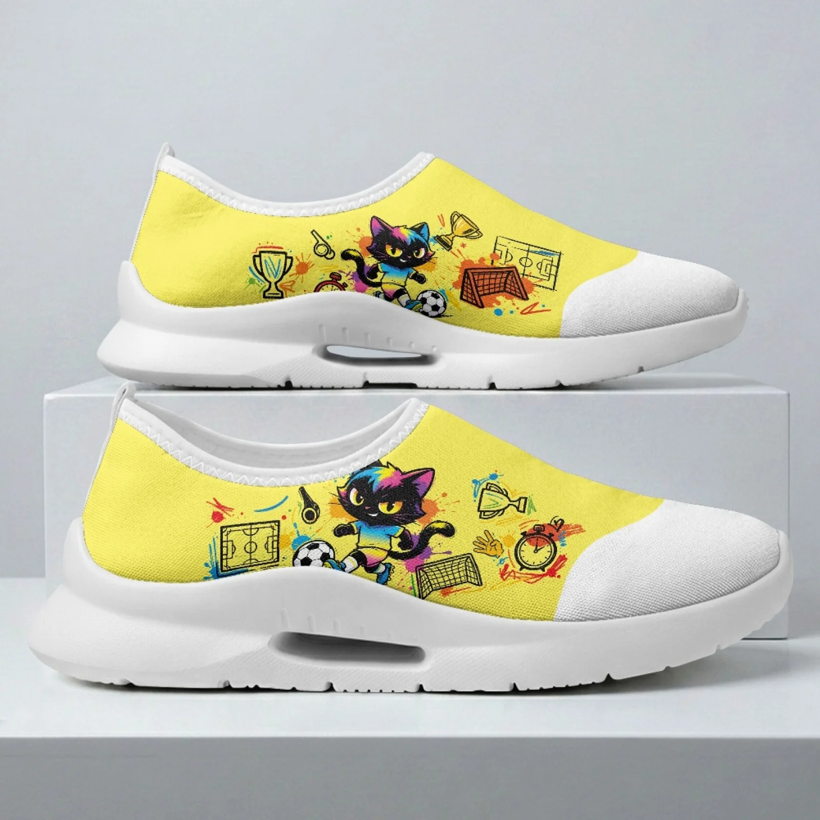 PENSTROLL Soccer Cat Graphic Non Slip Casual Walking Shoes for Women Hospital Work Comfortable Nurse Shoes