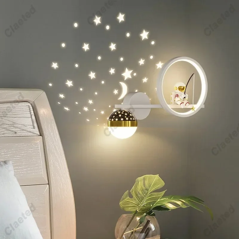 

LED Star Astronaut Creative Projection Childrens Wall Lamp Living Room Bedroom Corridor Corridor Hall Lighting Fixtures Vintage
