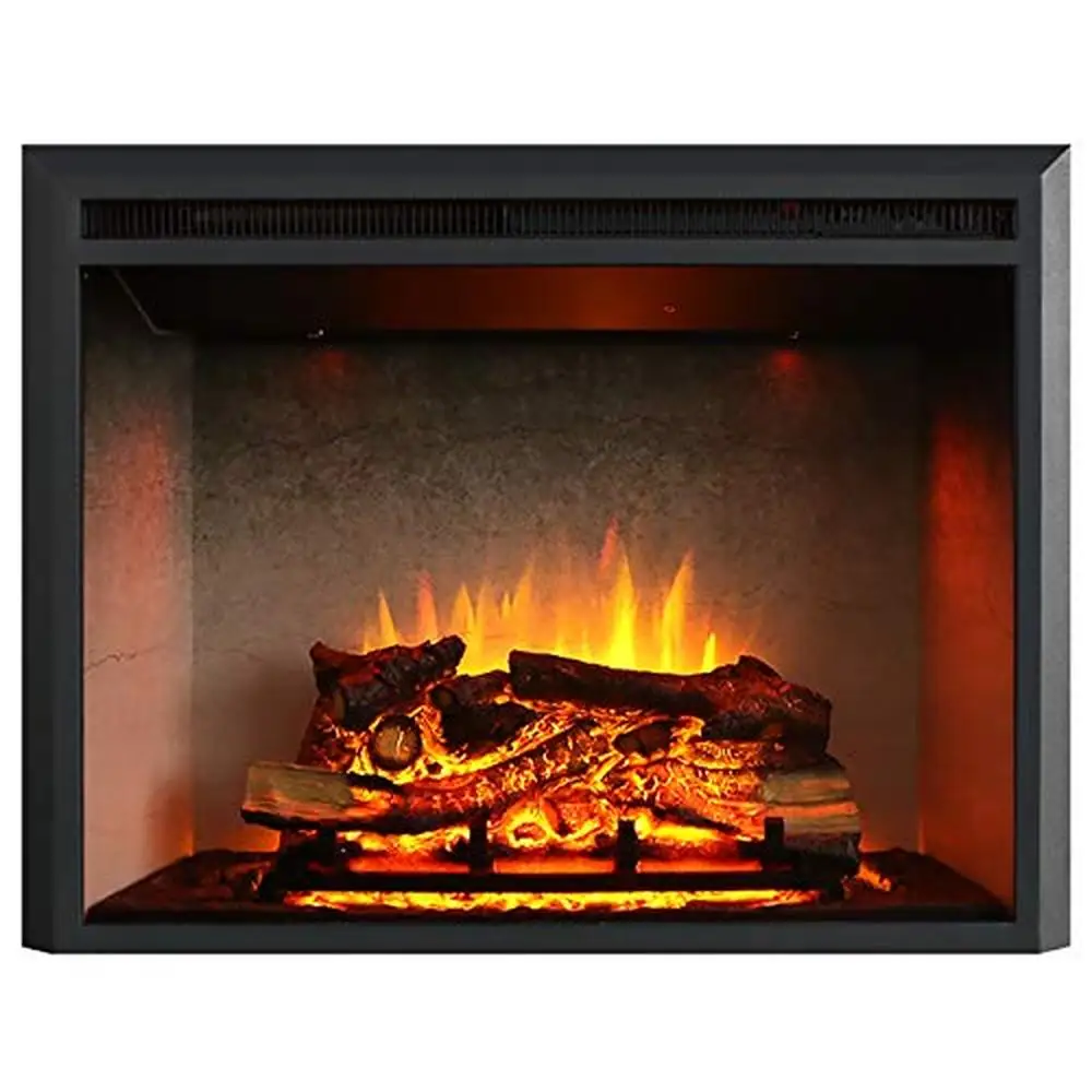 33'' Electric Fireplace Insert with Fire Crackling Sound Weathered Concrete Interior Remote Control 750/1500W Black CSA Approved