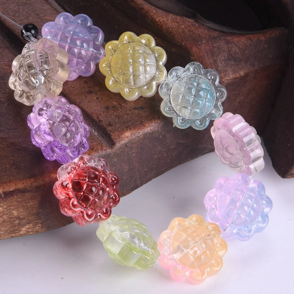 10pcs 15mm Sunflower Shape Handmade Colorful Lampwork Glass Loose Beads For Jewelry Making DIY Findings