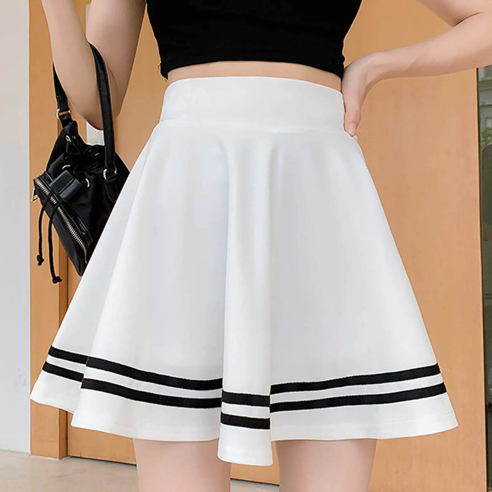 Women Pleated Short Skirt Fashion A-Line Elastic Waist Korean Style Ladies Sexy Girl Mini Short Skirts Preppy School Uniform