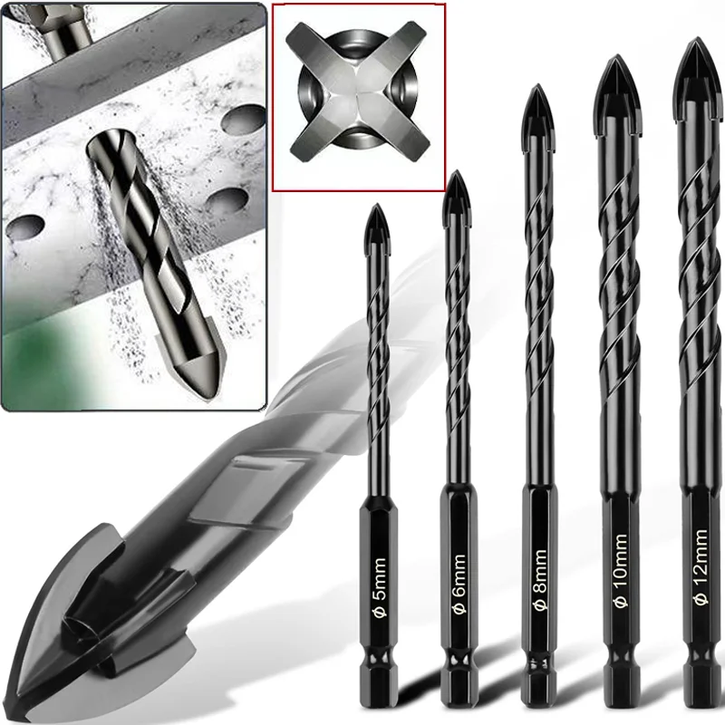 Cross Hex Tile Drill Bit Glass Concrete Ceramic Tile Hole Opener Carbide Tunsten Hard Alloy Bits Set Woodworking Drilling Tools