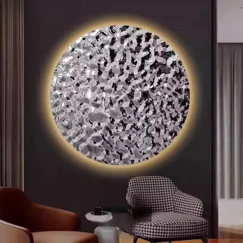 

Stainless steel water ripple wall pendant living room background wall round wall hanging with luxury art decorative