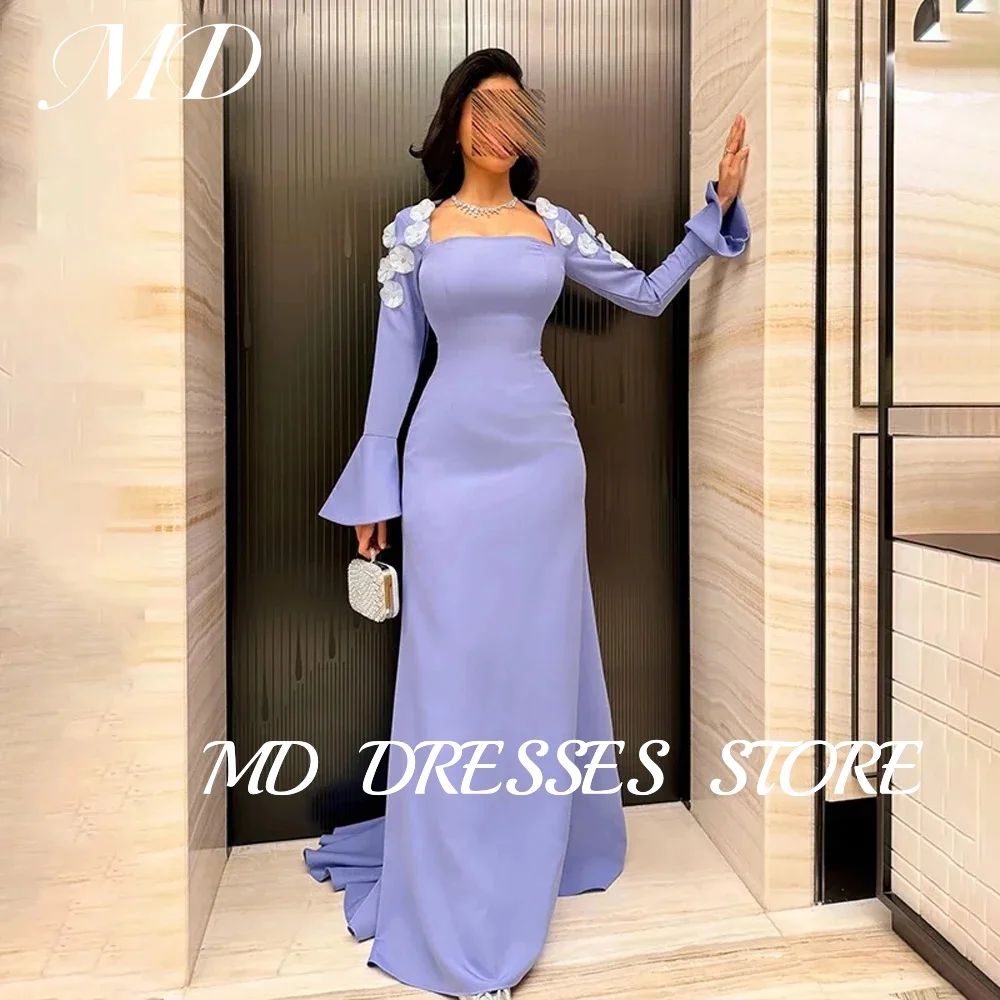 Md elegante roxo a linha vestido de noite mangas compridas pescoço quadrado baile para baixo arábia evento formal personalizado vestidos de fiesta 2025