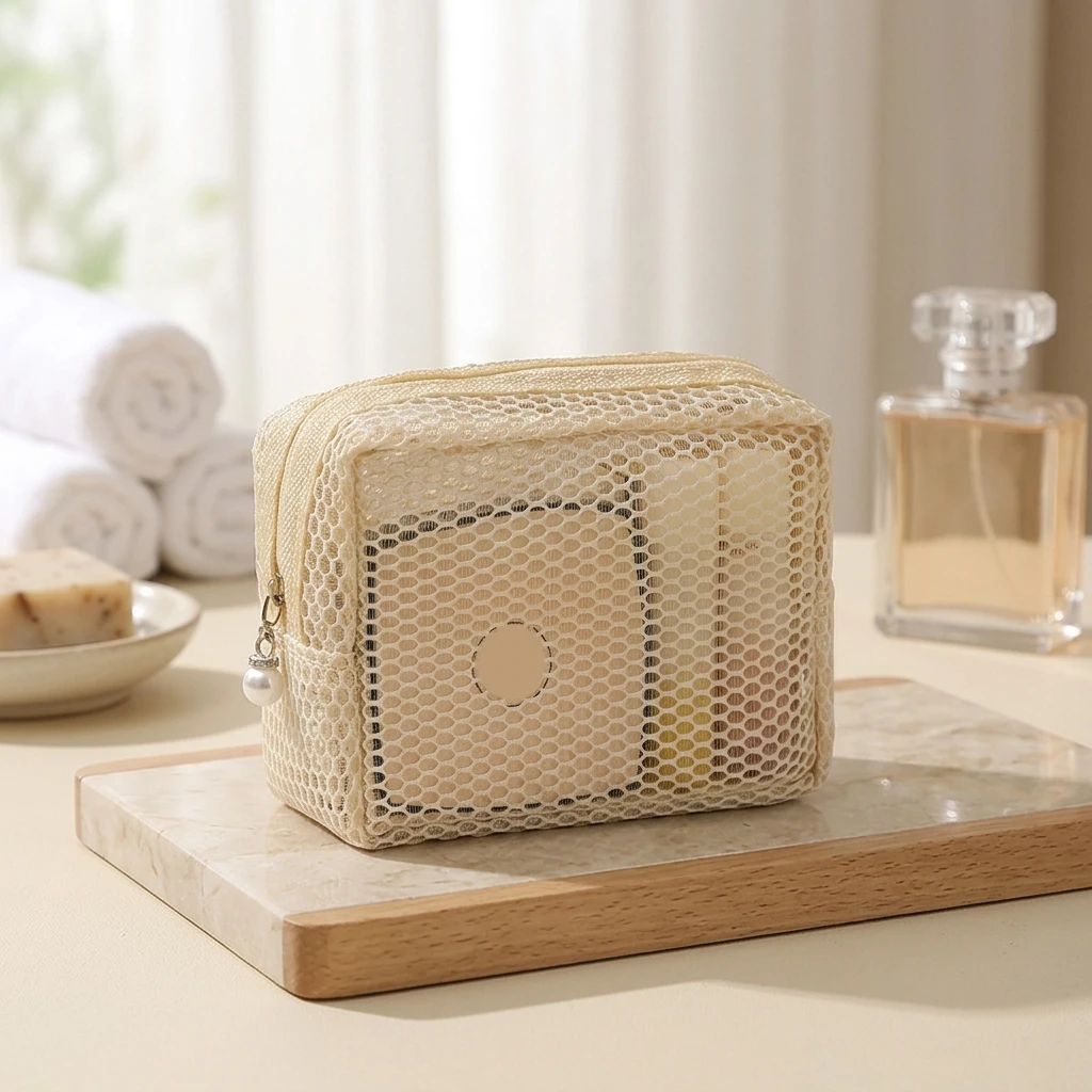 Mesh Organizer Pouch Breathable Toiletry Bag for Business Trip Travel Cosmetics Storage Gym Shower Nylon Mesh Pouch Durable