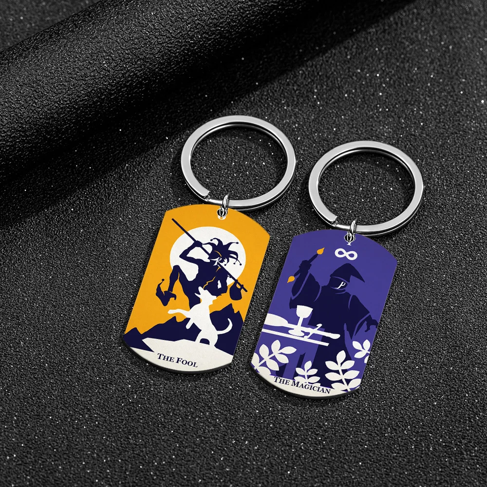 American Style Stainless Steel Multi Color Printing Terror Atmosphere Tarot Card Key Chain UNISEX Punk Party Jewelry Key Chain