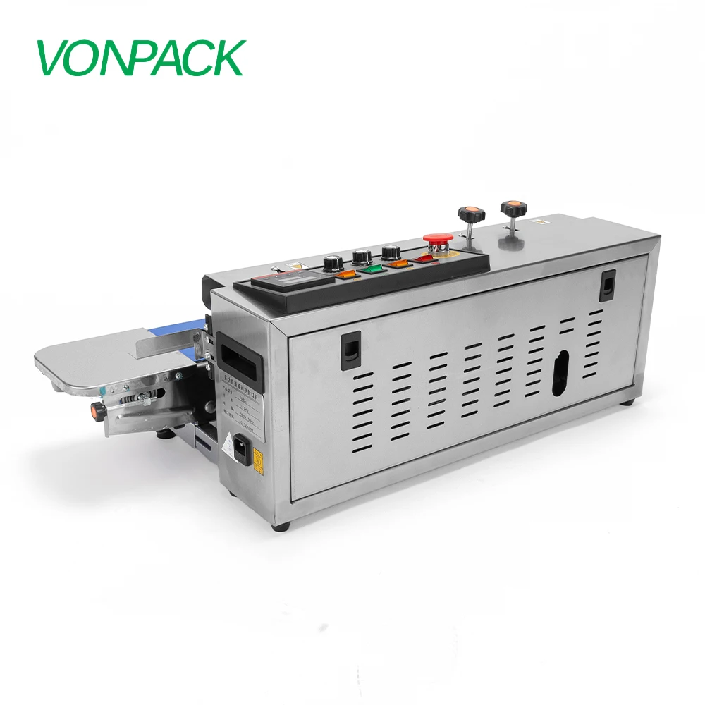 VONPACK FR-1000 Automatic Table Band Sealer Stainless Steel Sealing Machine Continuous Factory Band Sealing Machine Print Date