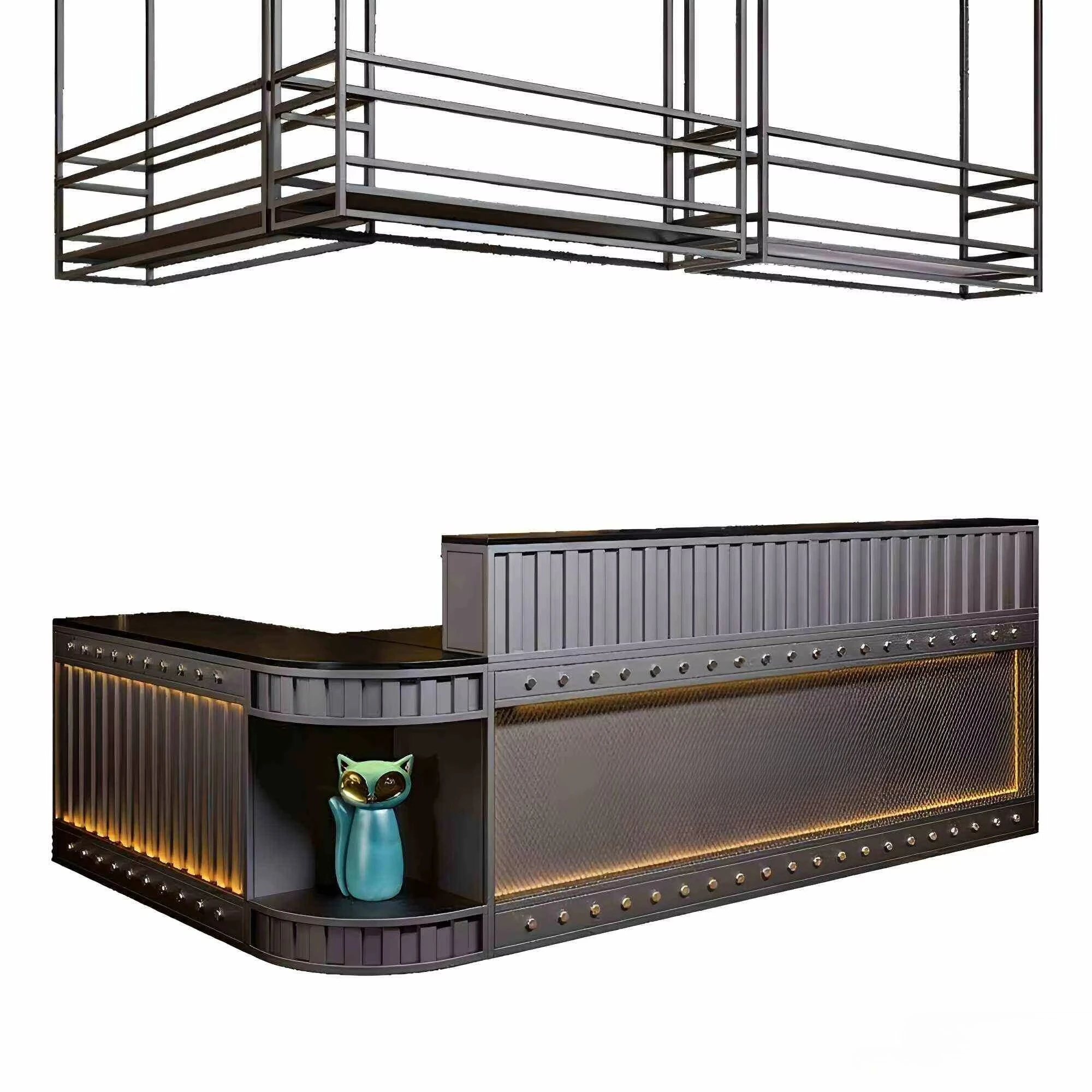 

Industrial Light Emitting Diode Bar Coffee Shop Wine Seiler Table Gym Front Desk American Stainless Steel Restaurant Bar Counter