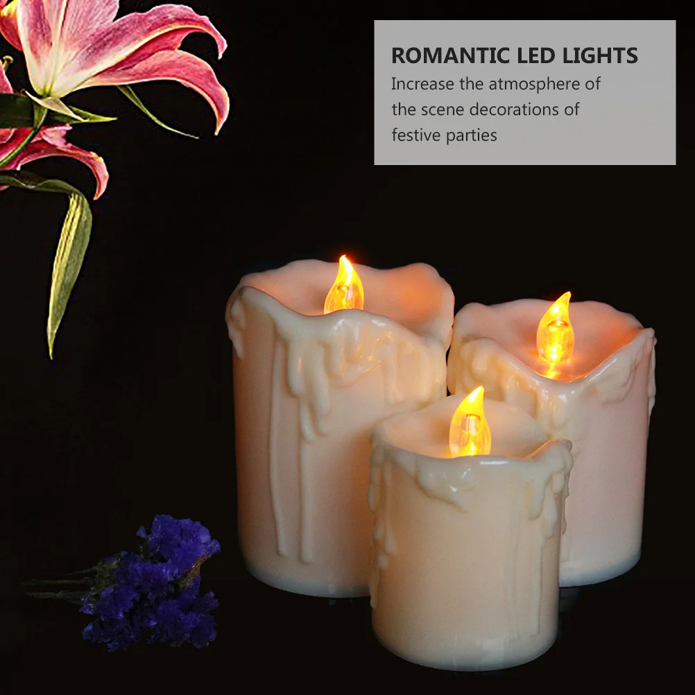 

3Pcs Electronic Stylish Beige Electric Lights for Home Tabletop Romantic LED Flickering Lamps Romantic LED Lights