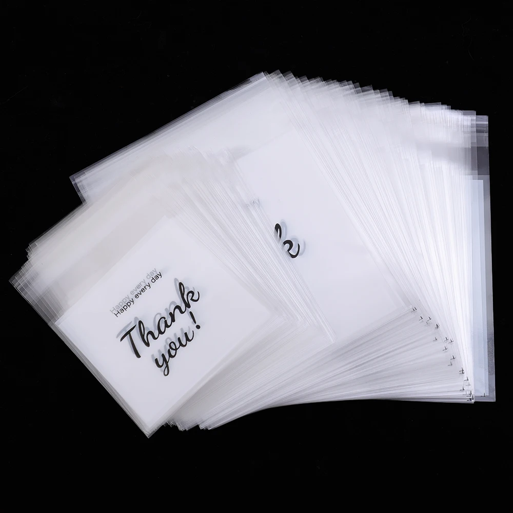 200/100Pcs Thank You Candy Bag Plastic Self-Adhesive Biscuit Snacks Chocolates Lollipop Baking Wedding Birthday Party Gift Bags