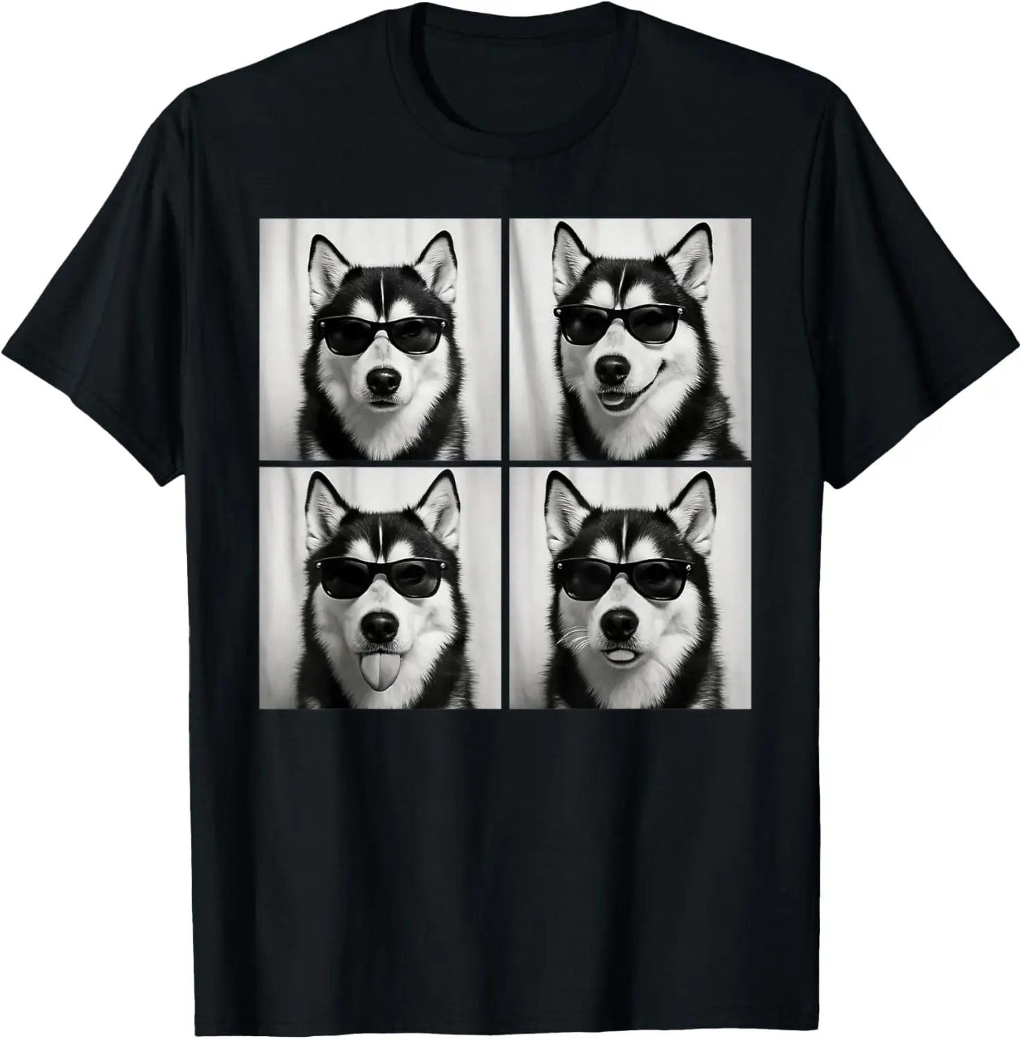 

Siberian Husky Photo Booth Cool Dog Sunglasses Graphic Tee Breathable Cotton Short Sleeve T-Shirt for Men