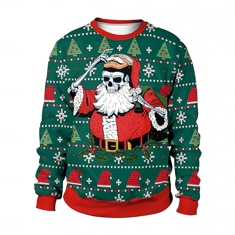 Unique Skull Santa Ugly Sweater Personality Harajuku Men's Clothing Pullover Top Christmas Streetwear Fashion Sweatshirt New