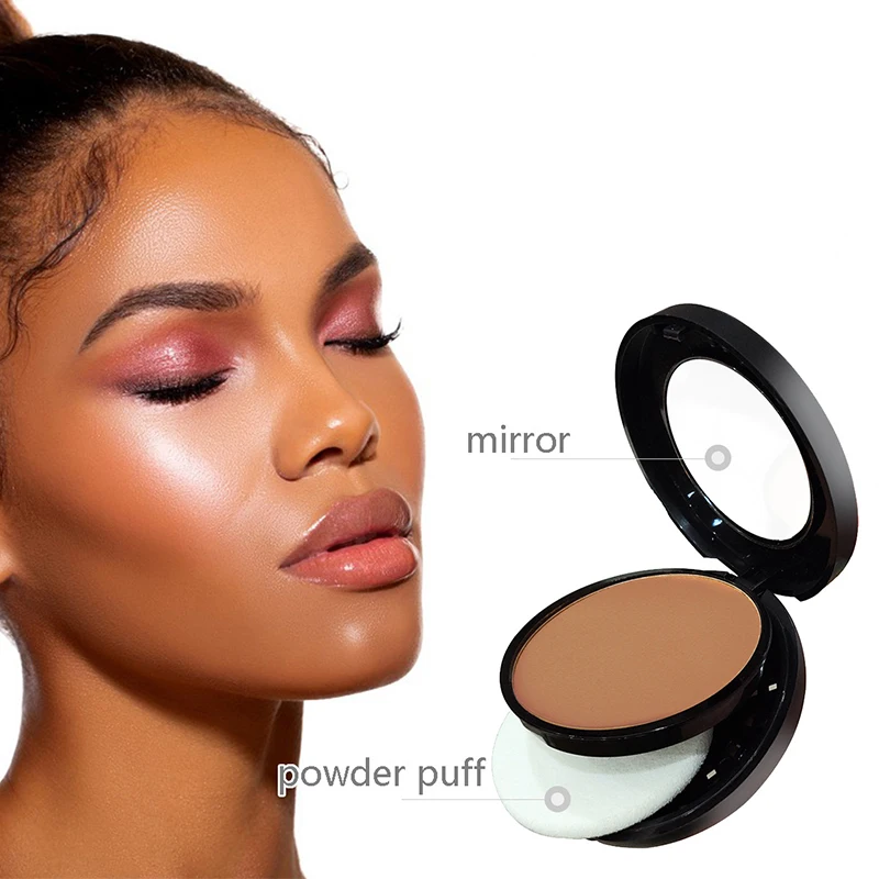 Pó prensado facial fosco, 6 cores, 24 horas, controle de óleo, configuração natural, base em pó, cobertura completa, à prova d'água, maquiagem duradoura