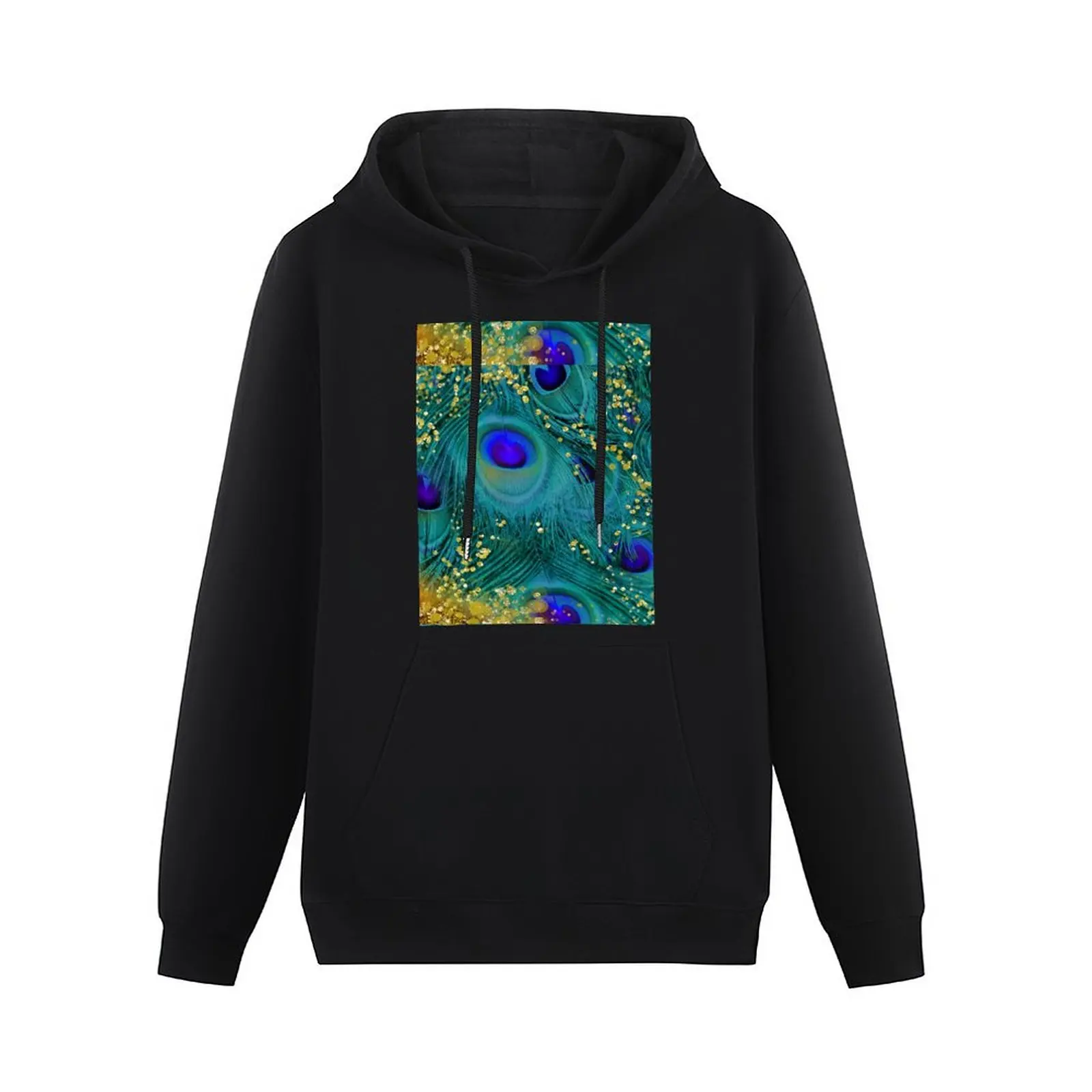 Dreamy peacock feathers, teal and purple, glimmering gold Pullover Hoodie mens clothing anime clothes hoodie for men