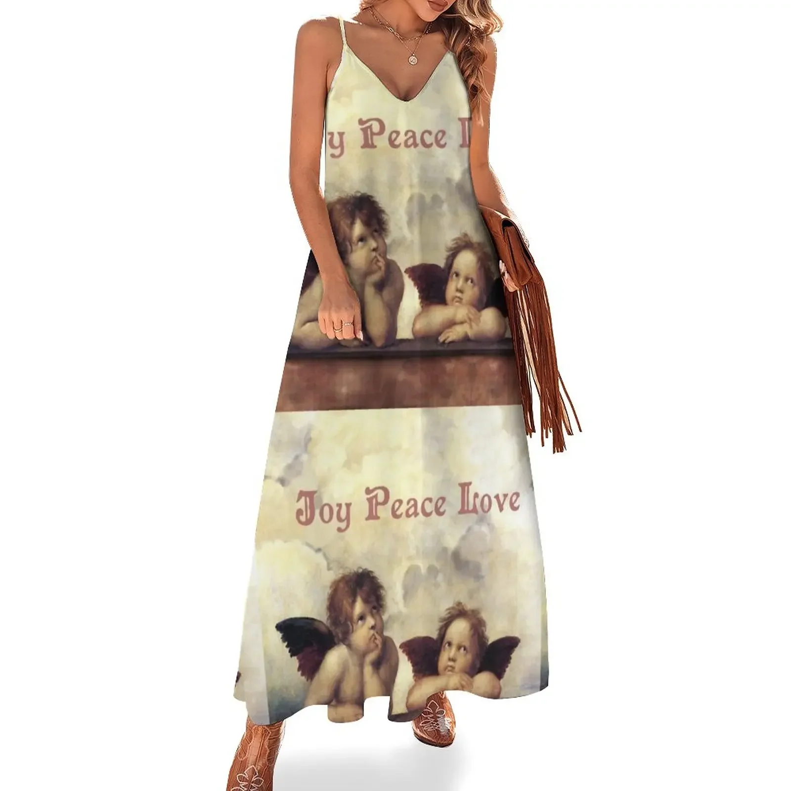 RENAISSANCE ANGELS Winged Cherubs Joy Peace Love Sleeveless Dress evening dress womens clothing