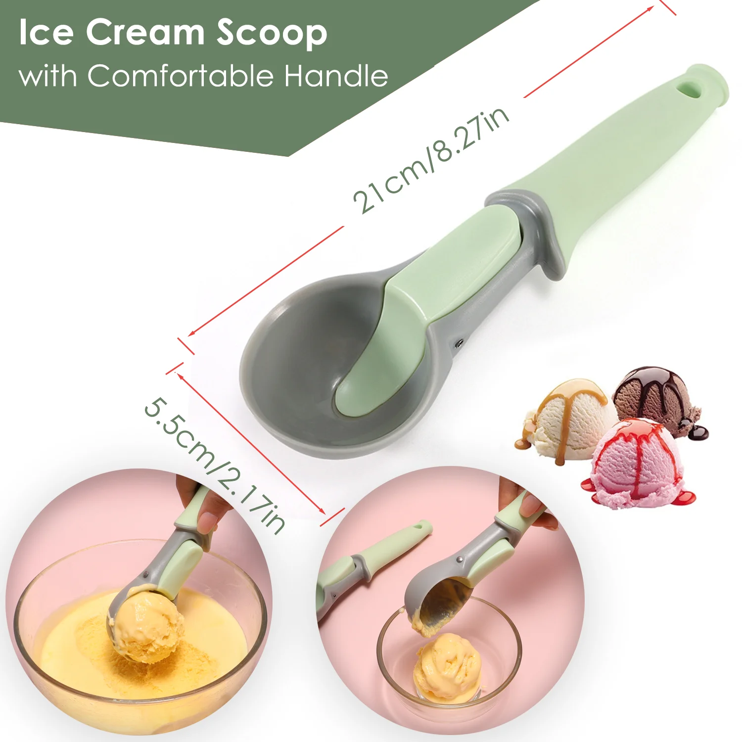 Ice Cream Scoop, 8 Inch Plastic Watermelon and Ice Cream Hemisphere Spoon for Kitchen and Outdoors
