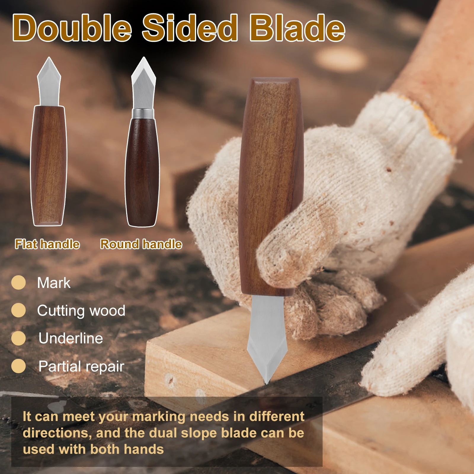 

Marking Knife with Wooden Handle Double Beveled Woodworking Scribing Knife with Leather Sheath Multipurpose Blade Striking Knife