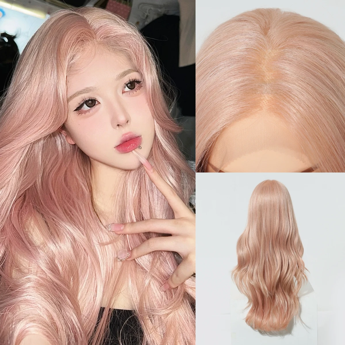 28 inch Long Body Wave Wigs 13*6 HD Transparent Lace Front Synthetic Wig For Women Pink Party Cosplay Fake Hair Natural Hairline