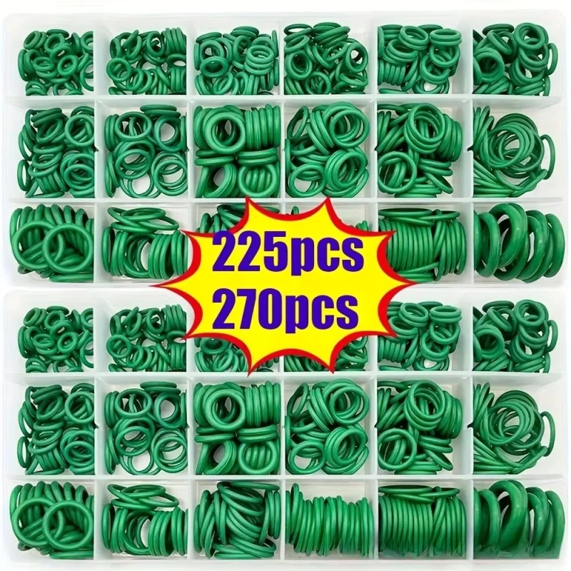 Black 225pcs/green 270Pcs Rubber O-Ring Gasket High Quality Car Air Conditioning System Gasket Universal Washer Assortment