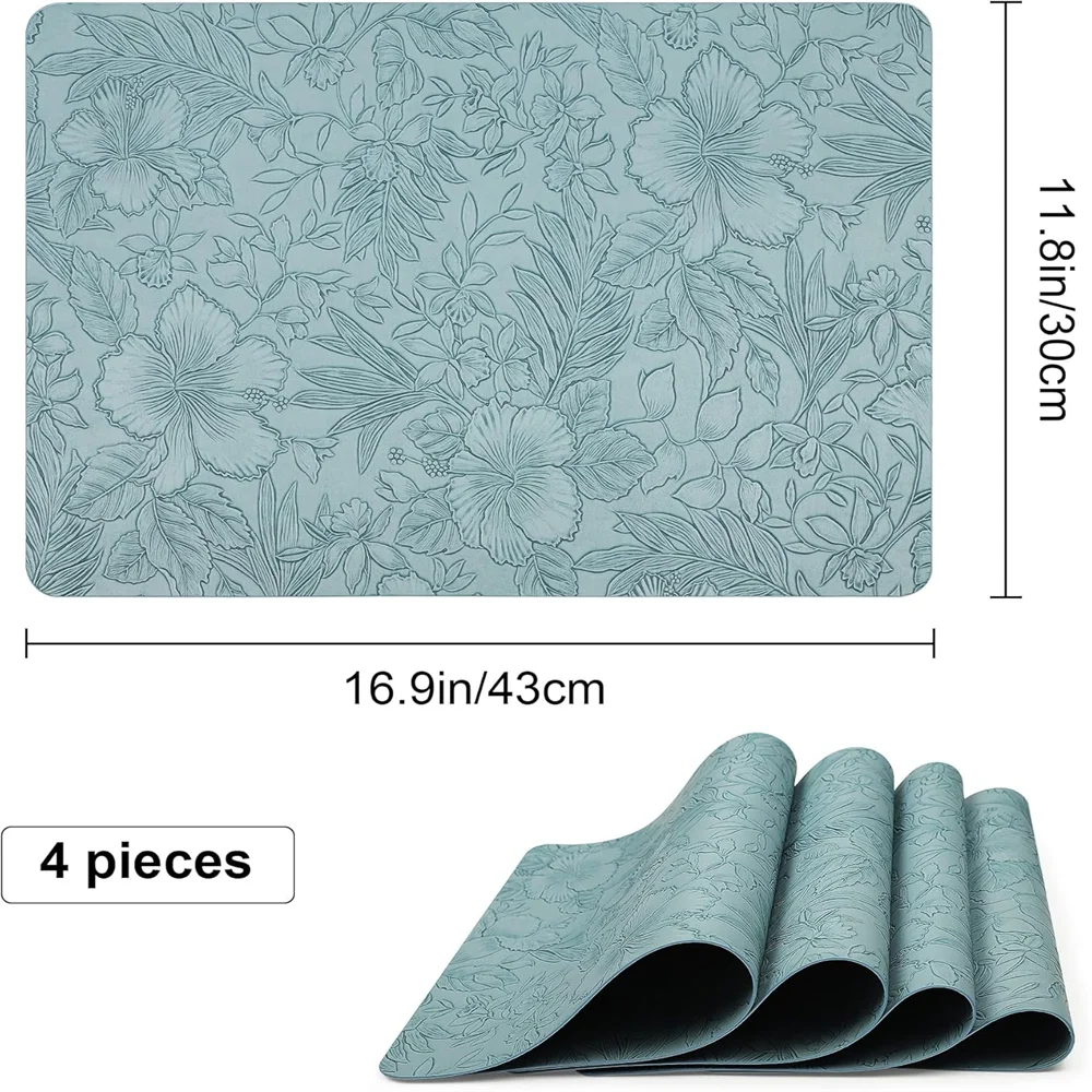 مفارش أطباق، مفارش أطباق منقوشة بالزهور مقاومة للحرارة وغير قابلة للانزلاق 100% مقاومة للماء ومضادة للزيت وقابلة للمسح من الجلد الصناعي #2