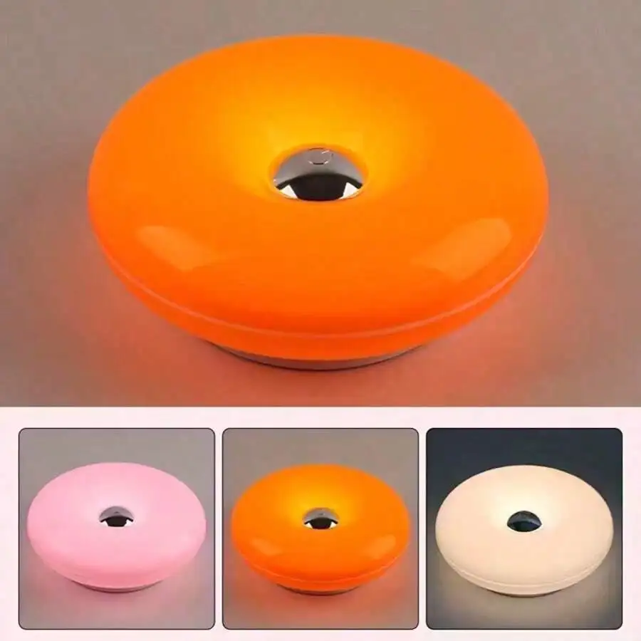 

Modern Fashionable Donut-Shaped Atmosphere Lamp, Rechargeable, 3-Color Dimming, Switch, Suitable Bedroom, Study, Living Room, Office Decor Lighting