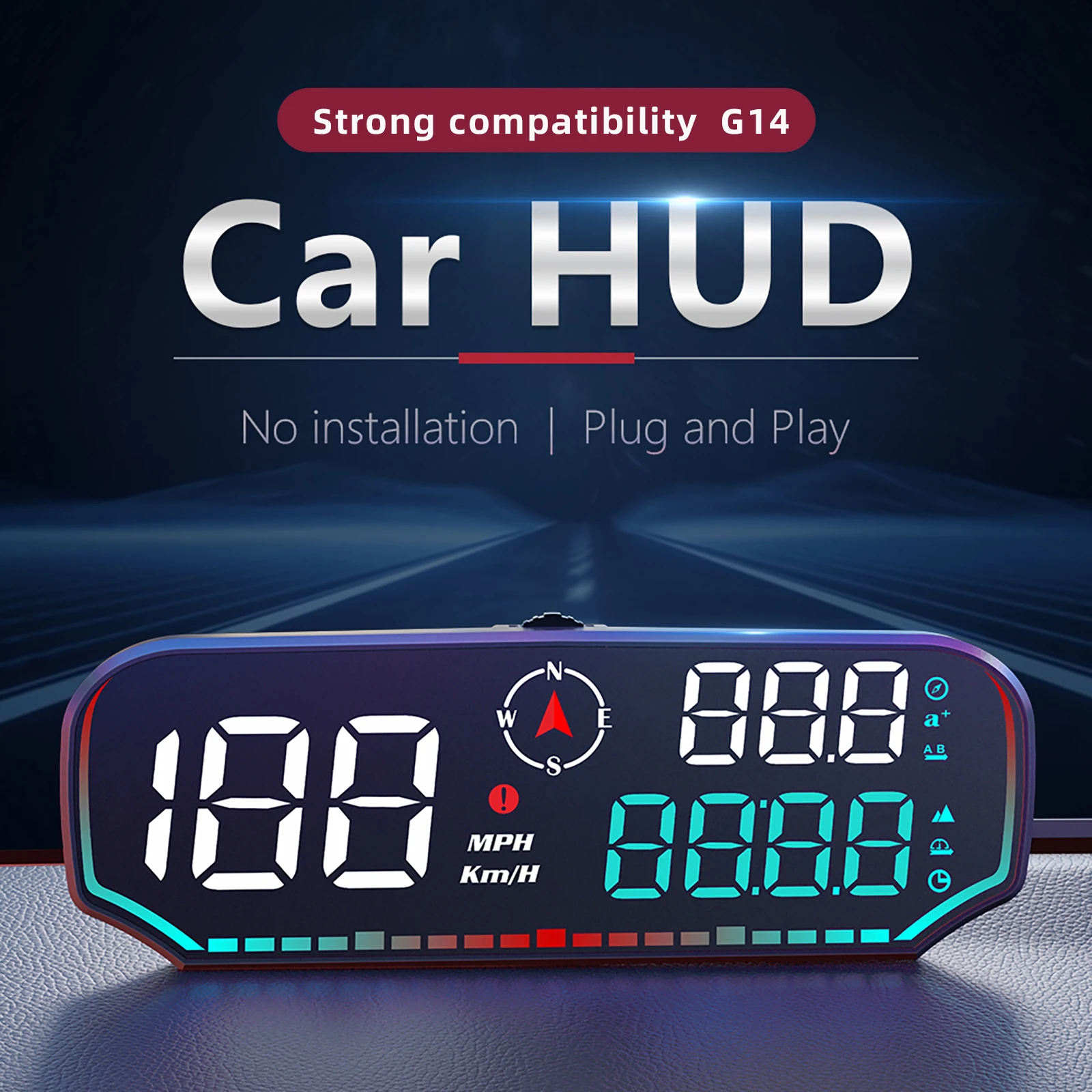 Universal G14 Car Mounted HUD Head Up Display GPS Altitude Date And Speed Measuring Instrument High-definition Display Screen