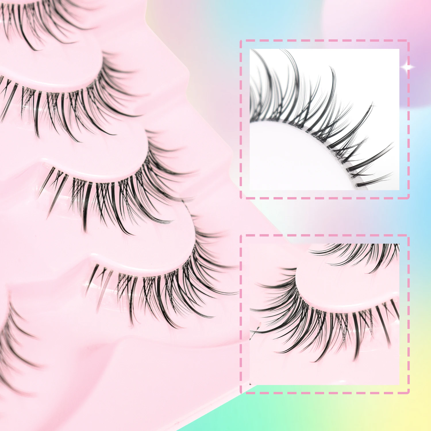 7 Paar Manga-Falsche Wimpern, transparente Stielspitze, 14 mm, fotogene natürliche falsche Wimpern