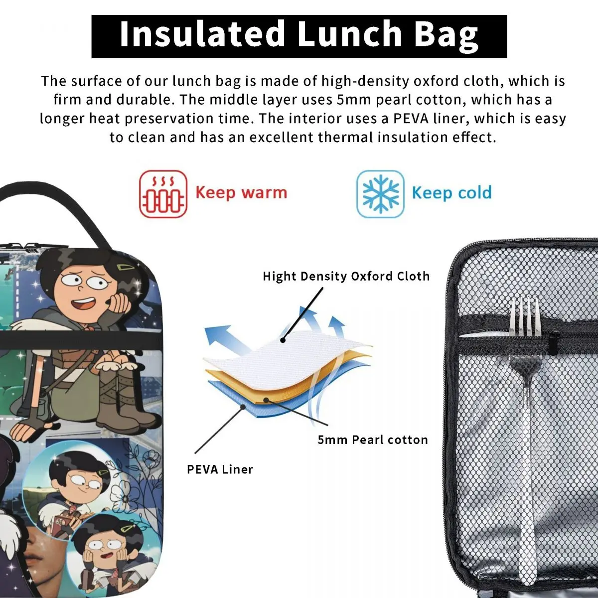 البرمائيات مارسي وو الحرارية معزول أكياس الغداء للعمل ماجيك الكرتون مغامرة المحمولة بينتو صندوق الحرارية برودة صناديق الغداء